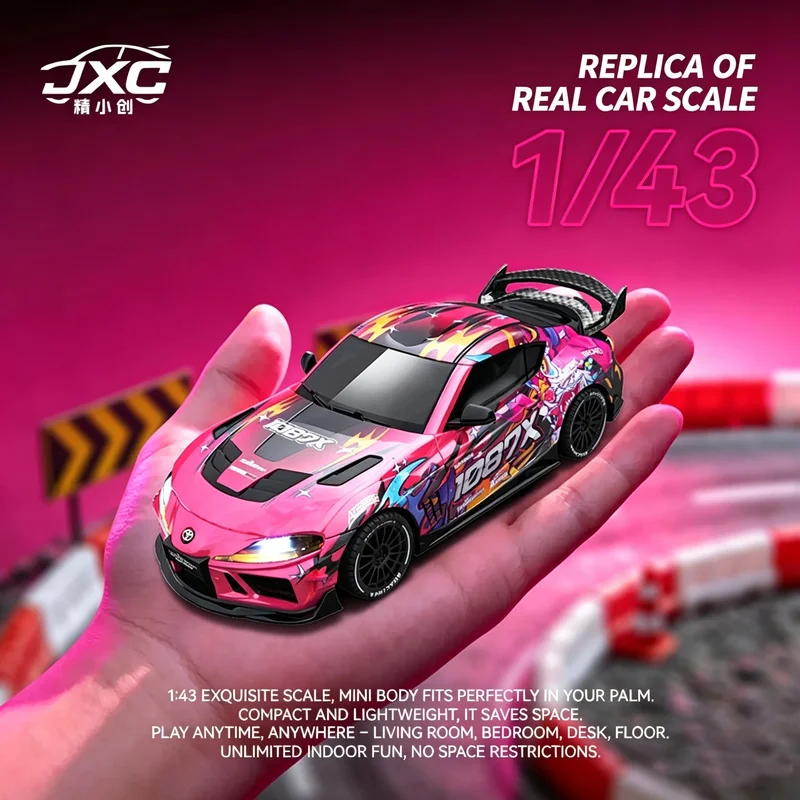 1:43 Supra 1087X RC Drift Car Diecast Metal Body Gyro 4WD Full Proportional Mini RC Vehicle Static Grade Model for Collectors
