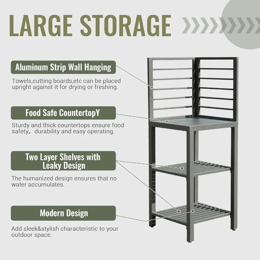جزيرة المطبخ الخارجية مع جزيرة تخزين المطبخ المصنوعة من الألومنيوم وطاولة إعداد خارجية مع رف تخزين مزدوج قائم بذاته #2