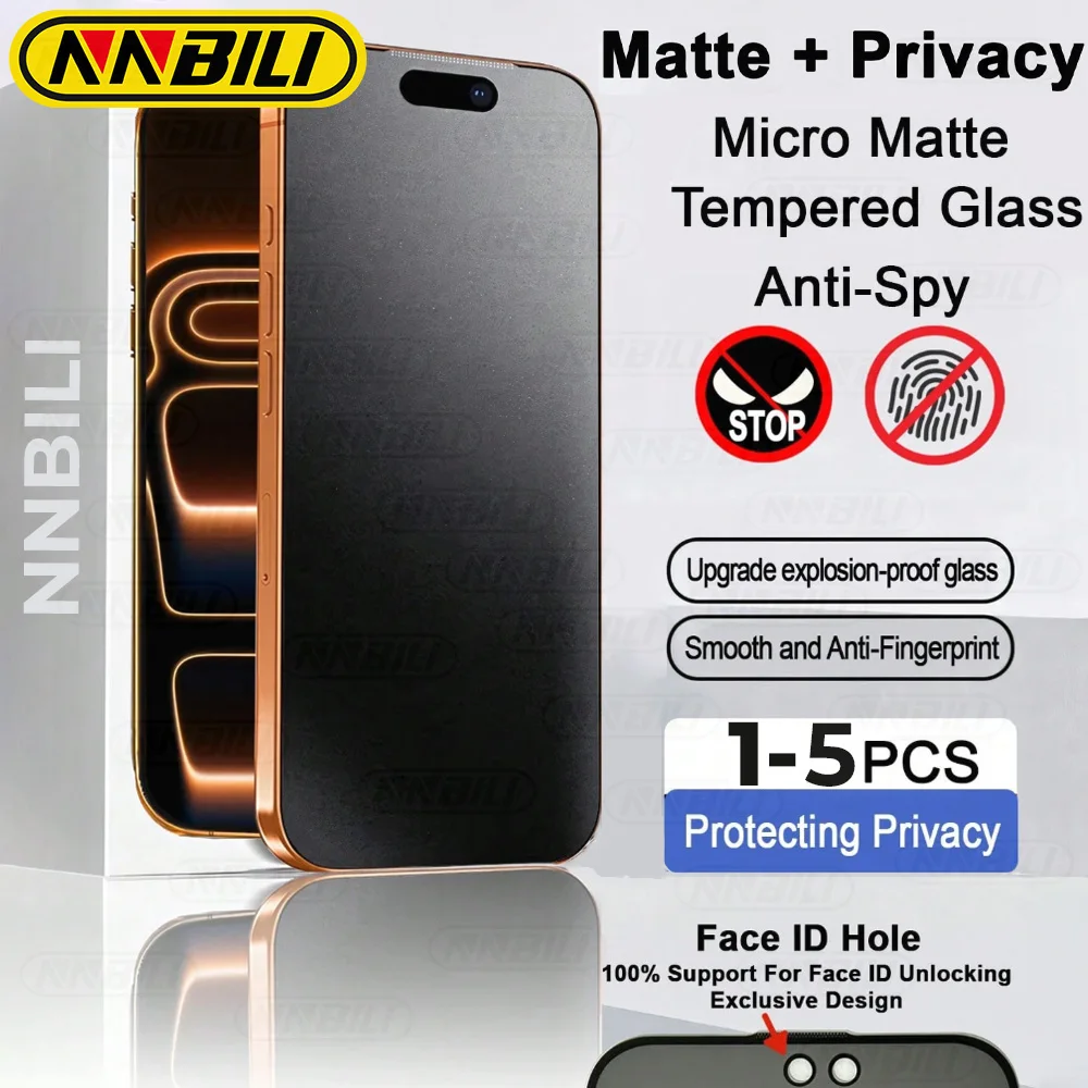 NNBILI 5–1 Stück Privatsphäre Matte Displayschutzfolie für iPhone 16 17 Pro Max 17 Air 16e Frosted Anti-Spy gehärtetes Glas Vollständige Abdeckung