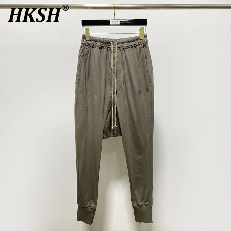HKSH Spring Summer Men\'s Tide Punk Cotton Versatile Casual Harem Loose Crotch Pants Fashion RO Style Chic Elastic Waist HK1392
