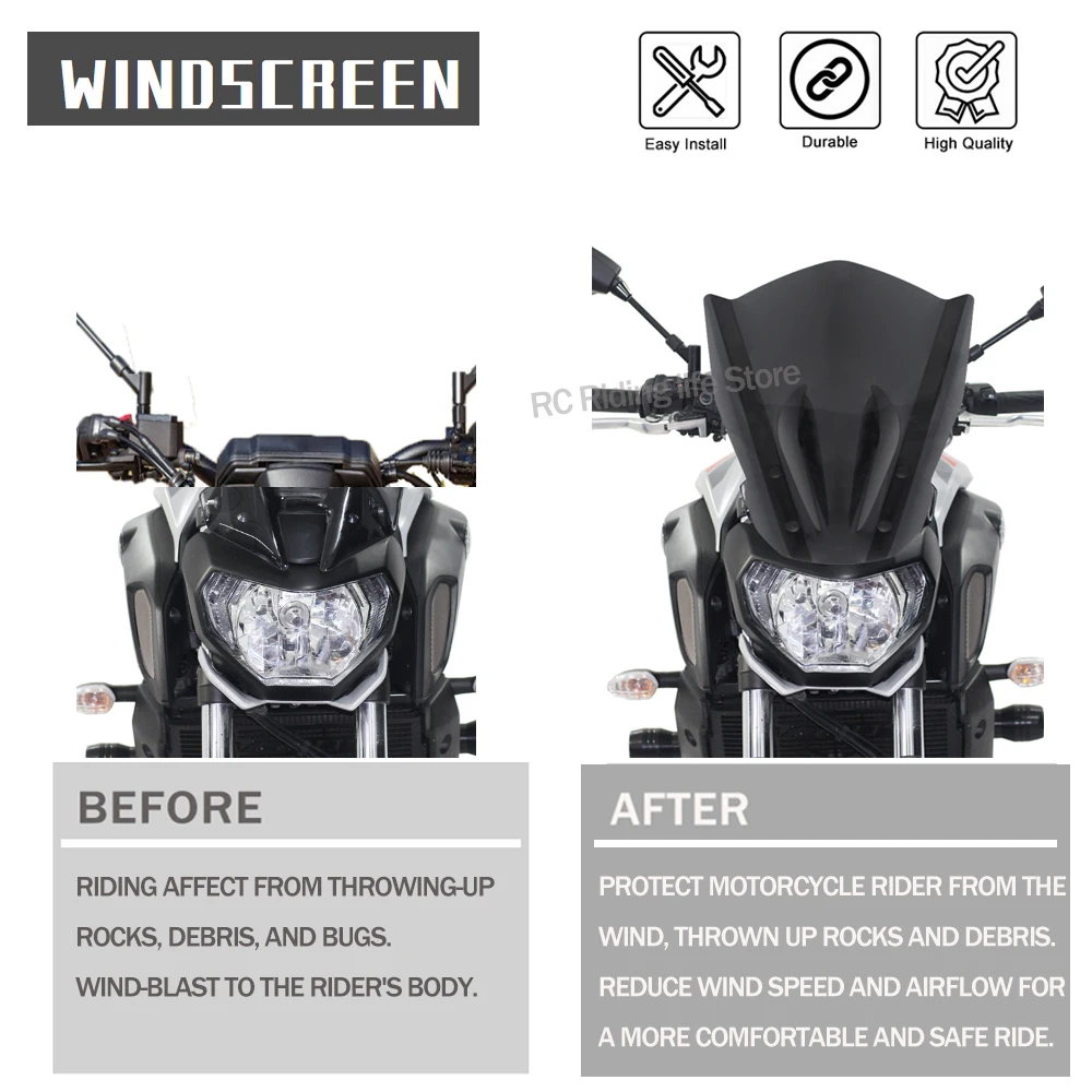 Motorcycle Windshield With Mounting Bracket Wind Deflectors Windscreen For Yamaha MT07 MT FZ 07 2013 2014 2015 2016 2017 FZ-07