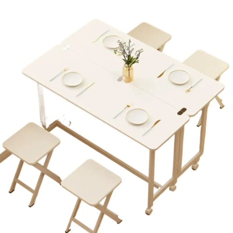 

Cream Style Foldable Dining Table For Apartment Space Saving Mobile Folding Dinner Desk With Wheels No Installation Required