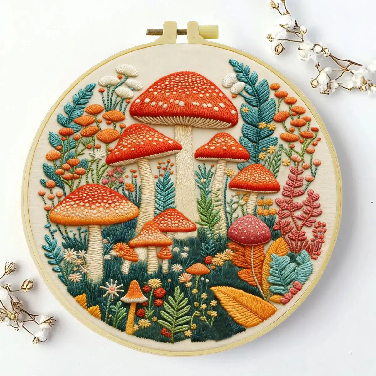 1 Stück 20X20CM/15X15CM 7,87/6,3 Zoll Großes Pilz-Stickerei-Starter-Kit DIY-Kit DIY-Stickerei-Set Handarbeiten Malerei – Detail 1