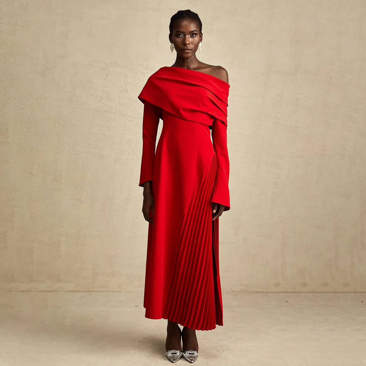 Bjtz 2026 primavera outono novo feminino marrom gola alta em camadas plissado vestido de babados primavera verão casual praia festa elegante