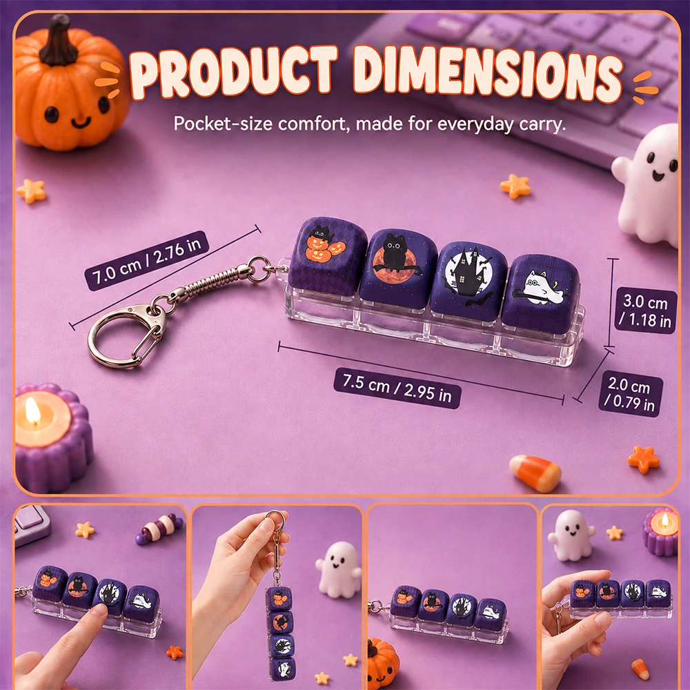 Halloween Fidget Tastatur-Schlüsselanhänger Niedlicher Geist Entspannungstaste Tastenkappe Tragbarer Fidget-Schlüsselanhänger Modischer Taschenanhänger als Halloween-Geschenk – Detail 3