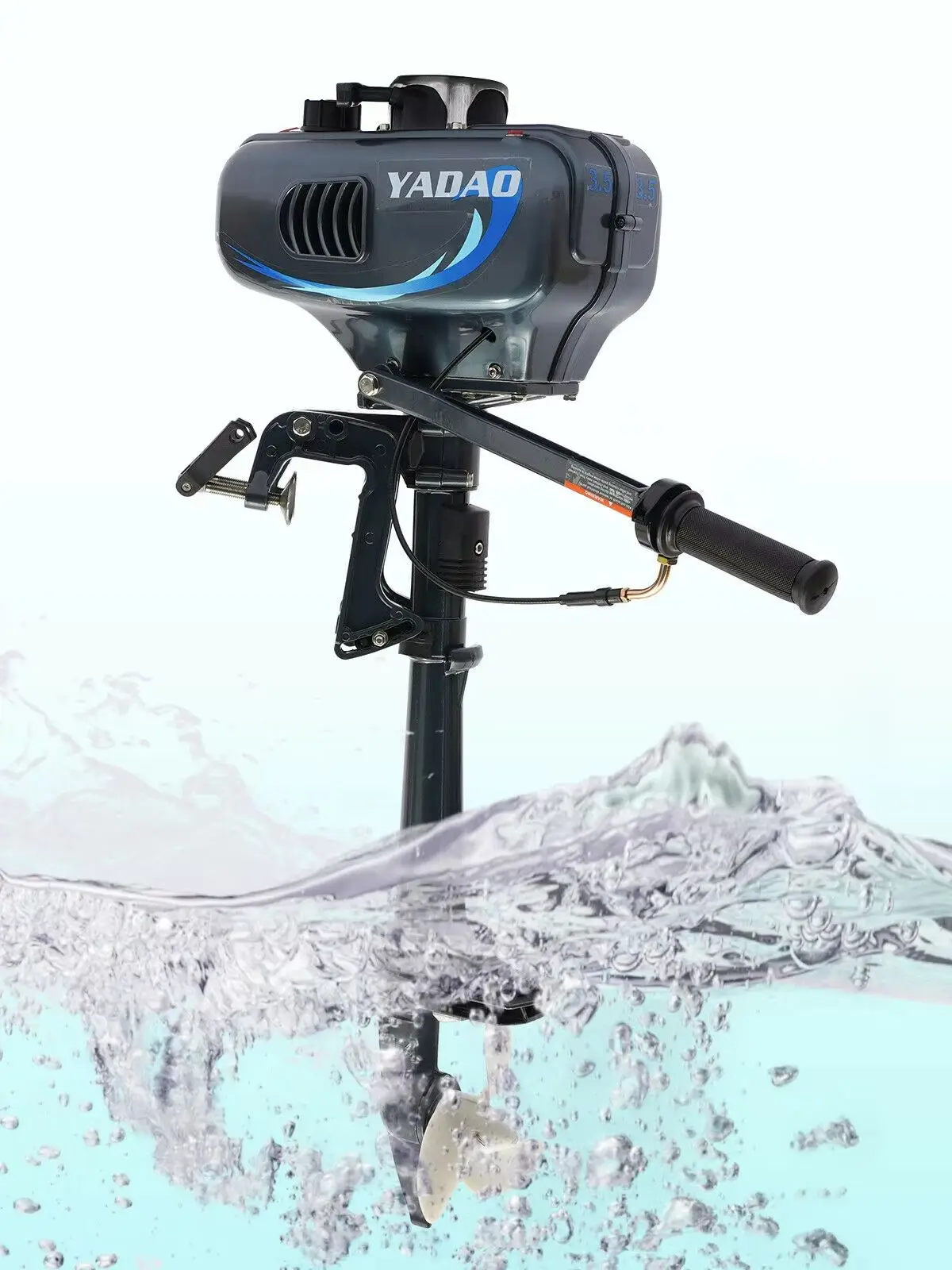 3,5 PS 2-Takt-Außenbordmotor 49cc 2,5kW 4000-5000 U/min Kurzschaft Wasser-Luftgekühlt für Schlauchboot Gummiboot Angelkajak mit Pinnelsteuerung Grau