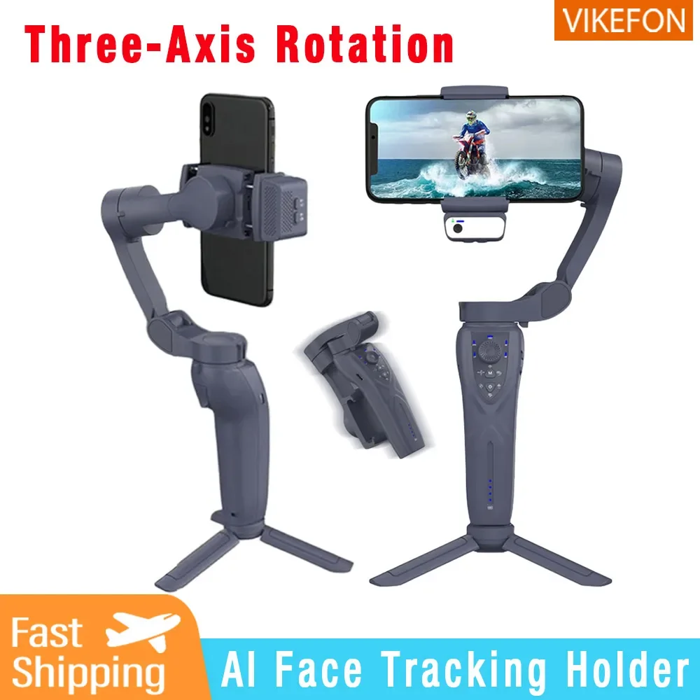 AI Face Tracking 3-Axis Gimbal Handheld Stabilizer With LED Fill Light For iPhone 15 Samsung Smartphone Anti Shake Video Record