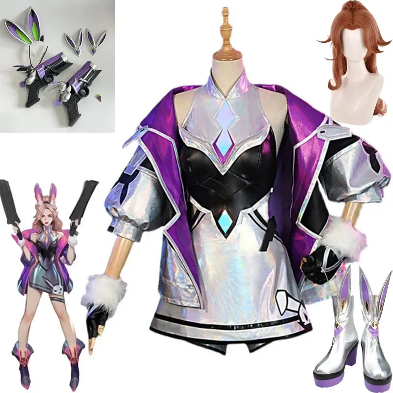 LOL Battle Bunny Miss Fortune Cosplay Costume Game LOL Cosplay Costume Sexy Women Dress Stocking Full Set New Skin Props Wig