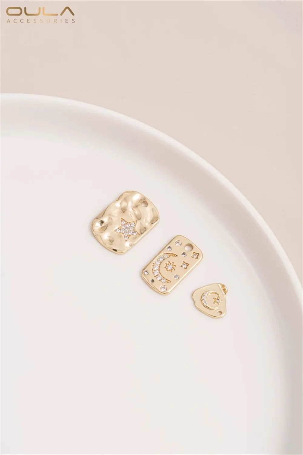 1PCS 14K Gold-plated Rectangular Pendant with Zircon Star and Moon Tag, A Diy Handcrafted Bracelet Necklace Accessory