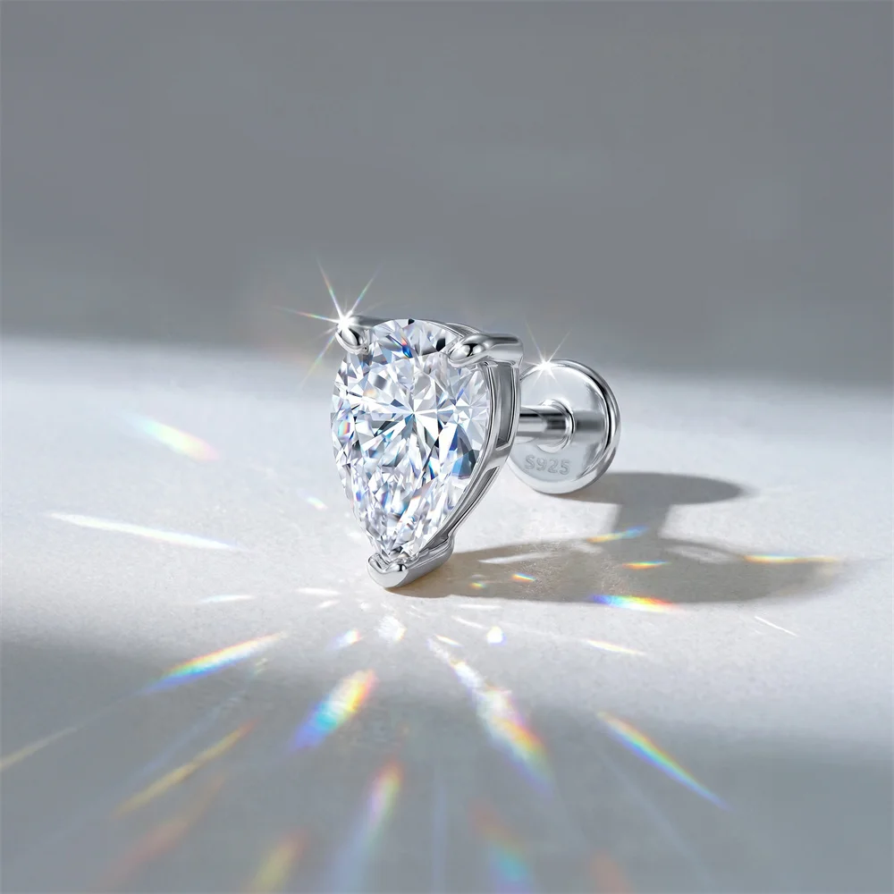 AIDE 925 Sterling Silber Klassischer Moissanit-Ohrstecker mit flacher Rückseite für Damen, 1 Karat, geometrische Form, Hochzeitsschmuck – Detail 8