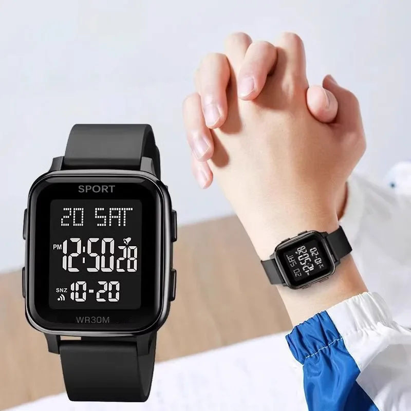 패션 스포츠 남자 시계 방수 다기능 전자 시계 알람 시계 빛나는 남자 LED 학생 디지털 손목 시계