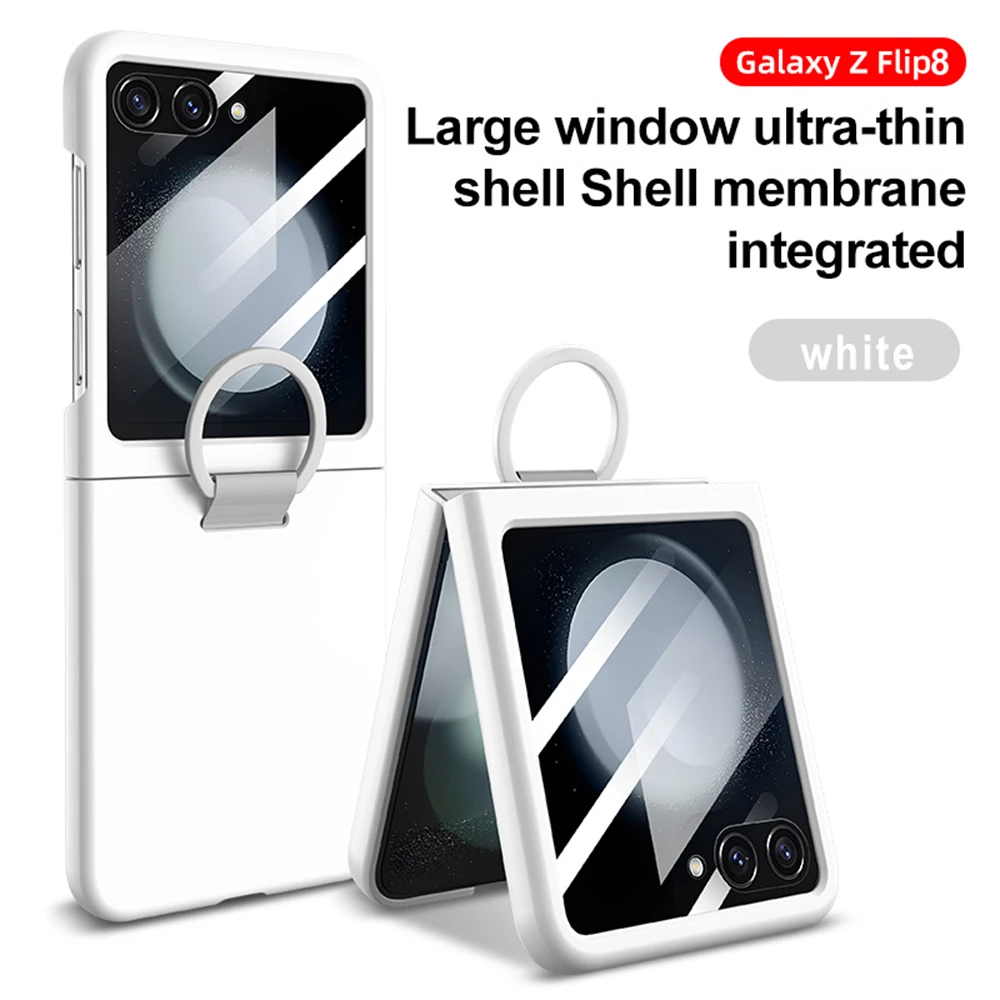 Luxuriöse, einfarbige, mattierte Glas-Schutzhülle für Samsung Galaxy Z Flip 8 7 6 5 5G Fold, modische, stoßfeste, weiche Ring-Handyhülle