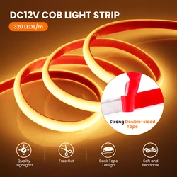 12V/24V 320LED IP68 Waterproof COB LED Neon Strip Light High DensityFlexible Self adhesive Tape Liner Lighting  3000K/6000K