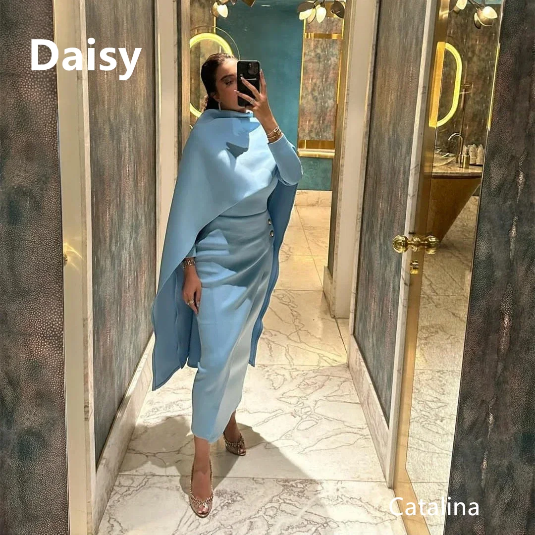 Blue Ankle Length Sheath Evening Dress Party Dresses Long Sleeves Prom Dress Saudi Arabia Formal Occasion Prom Gowns 2025 Women