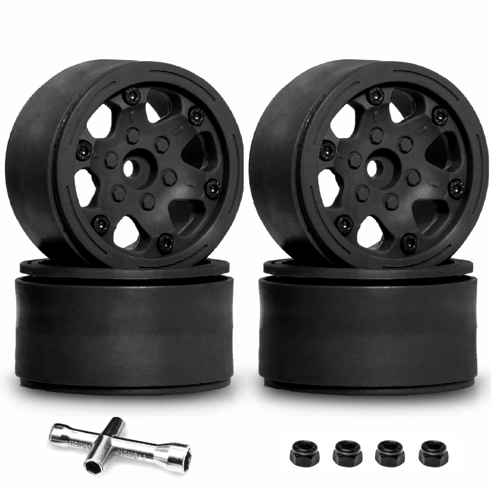 4 Stück Kunststoff-Nylon 1,9 Zoll Beadlock-Felgen für 1/10 RC Crawler Auto für Axial SCX10 90046 TRX4 TRX6 Wraith RR10