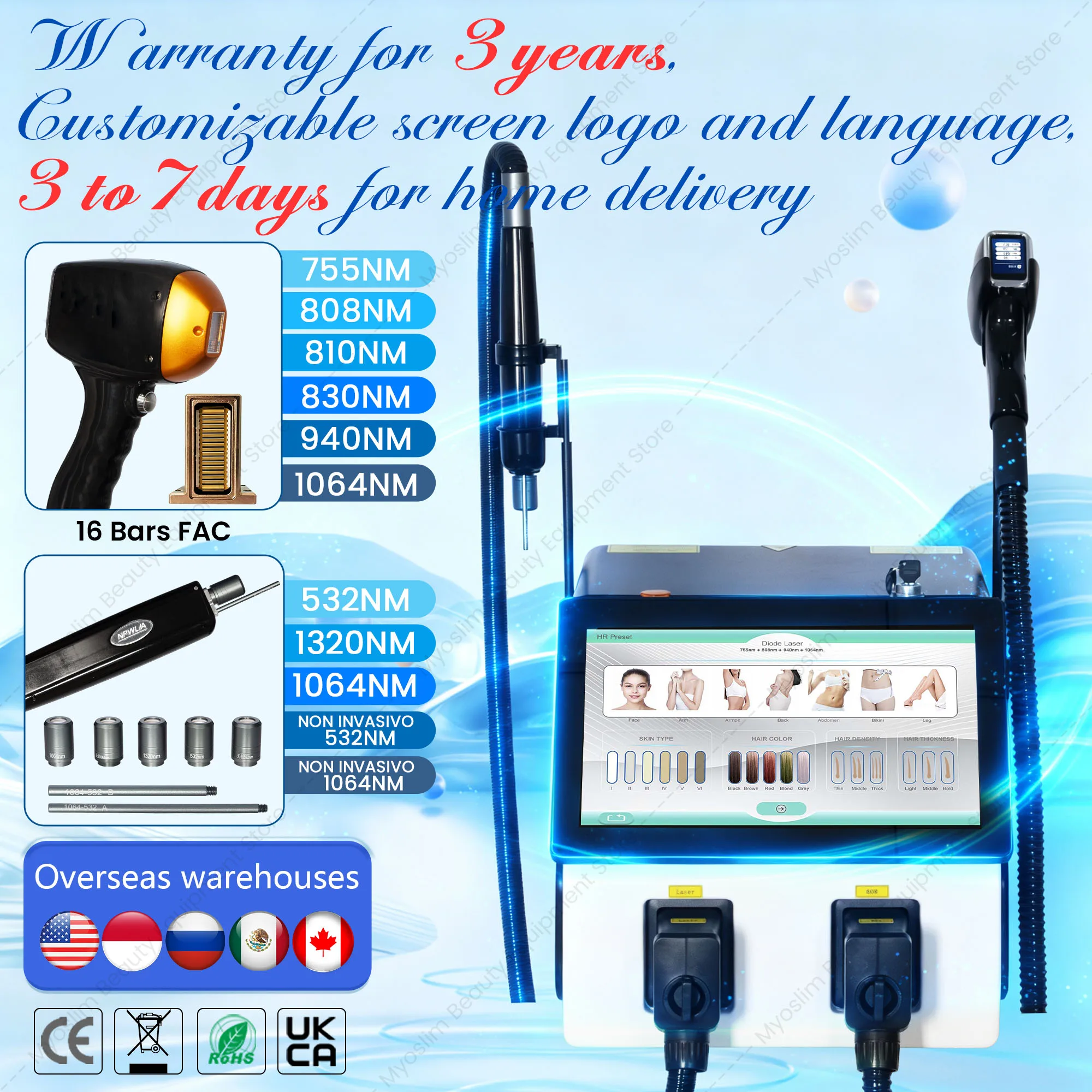 7000W 2 in 1 Diode Laser Hair Remova Ice Painless Picosecond Tattoo Removal Multi-function cooling system beauty