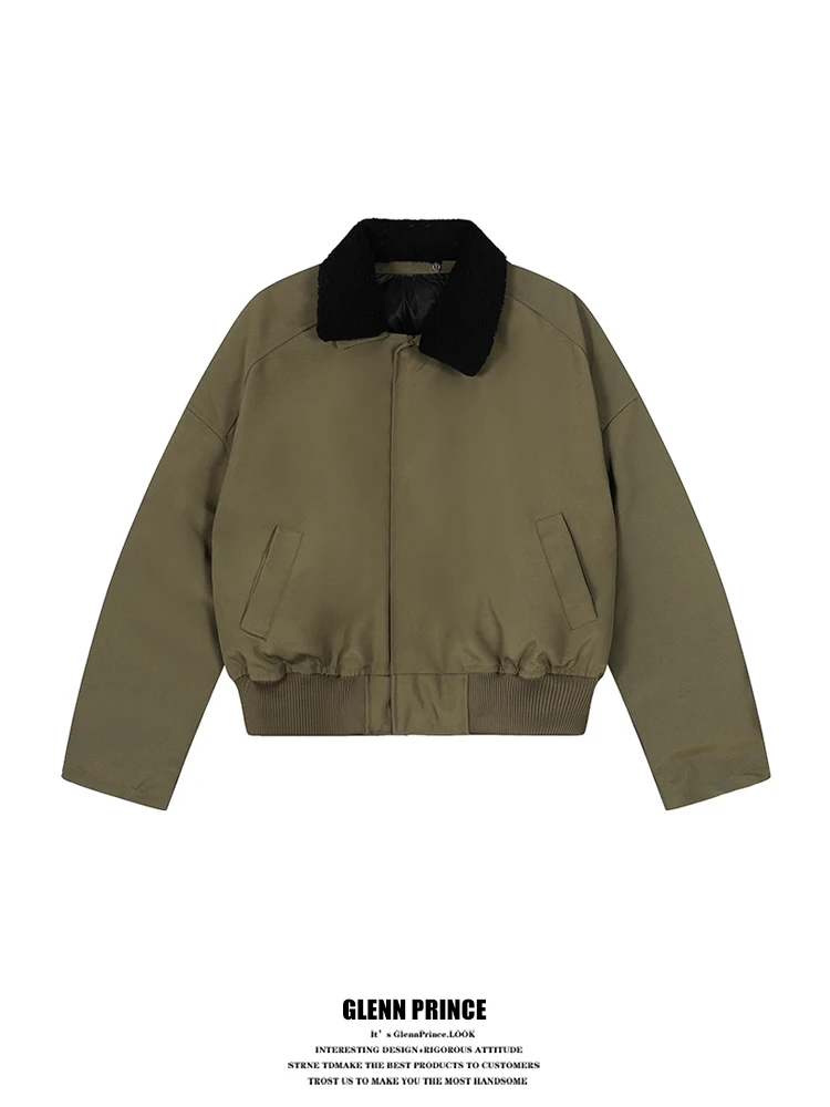 

GPstudio Men's Thiened Warmth Lamb Collar Baseball Jaet Cotton Workwear Coat American Retro Sle Polyester Fiber Long Sl...