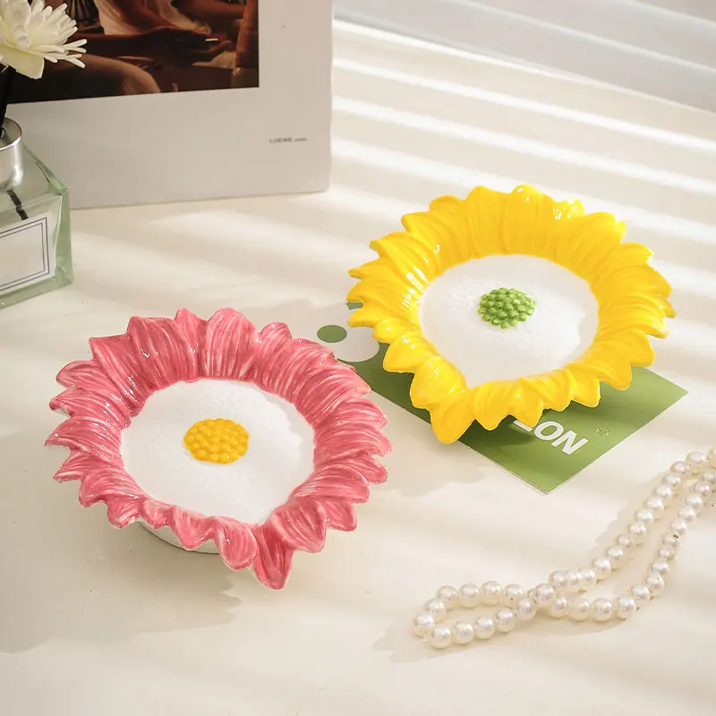 

Керамическая мыльница с милым подсолнухом для дома, мультяшная мыльница для душа в ванной комнате, органайзер для хранения мыльницы