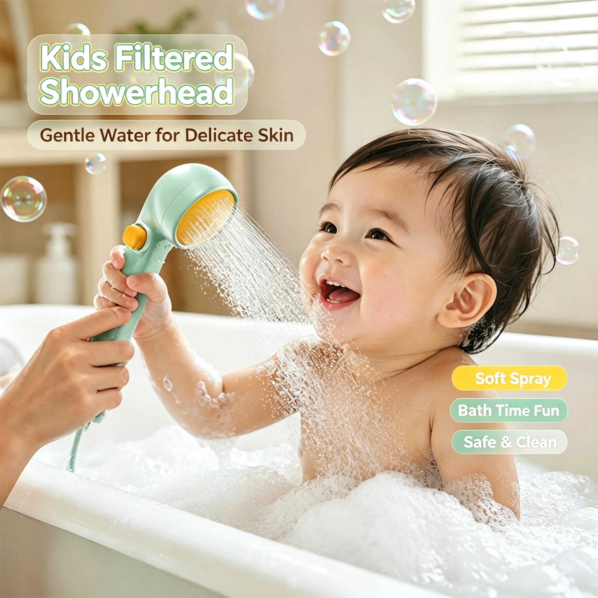 Kids Filtered Showerhead Handheld Baby Shower Head Soft Spray Gentle Water For Delicate Skin Fun Bath Time Bathroom Shower