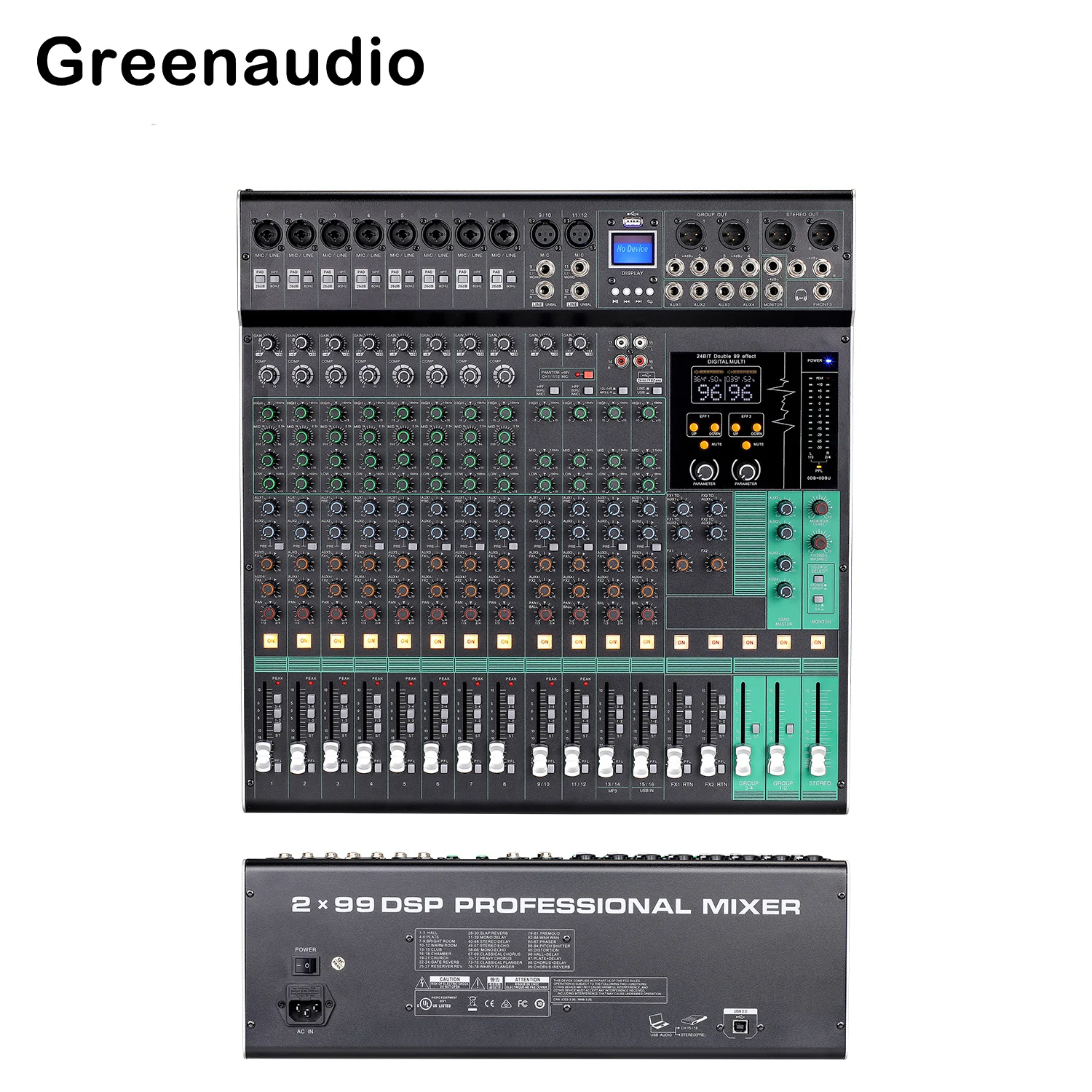 GAX-NX16-mezclador profesional de 16 canales, sistema de audio de escenario con doble efecto integrado de 24 bits, 99 efectos