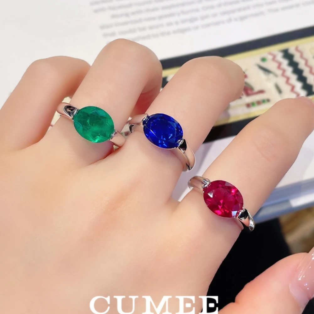 Summer Fashion Style Simple Cultivated Gemstone Ring for Men and Women. Silver Gold-plated  Three Color Ruby Emerald Sapphire