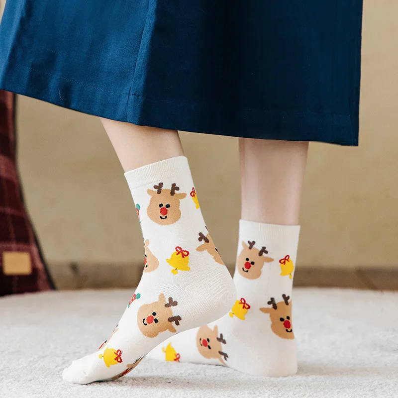 Cute Christmas Cartoon Women Socks Funny Elk Snowman Santa Claus Printed Sox for Girls Boys  Kawaii Gifts of Christmas