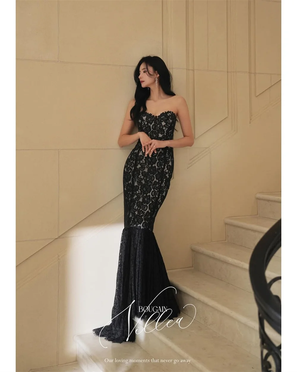 Eleganckie czarne sukienki wieczorowe z koronki, koreańskie sesje zdjęciowe ślubne, sukienki syreny z dekoltem w serduszko, długie sukienki na przyjęcie, gorset, szyte na miarę, 2026