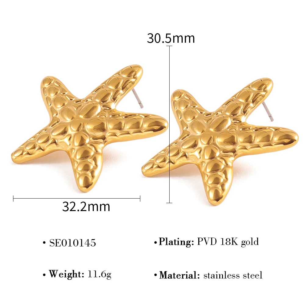 WILD & FREE 18K Gold Plated Stainless Steel Starfish Earrings for Women Creative Cute Fashion Trendy Waterproof Jewelry