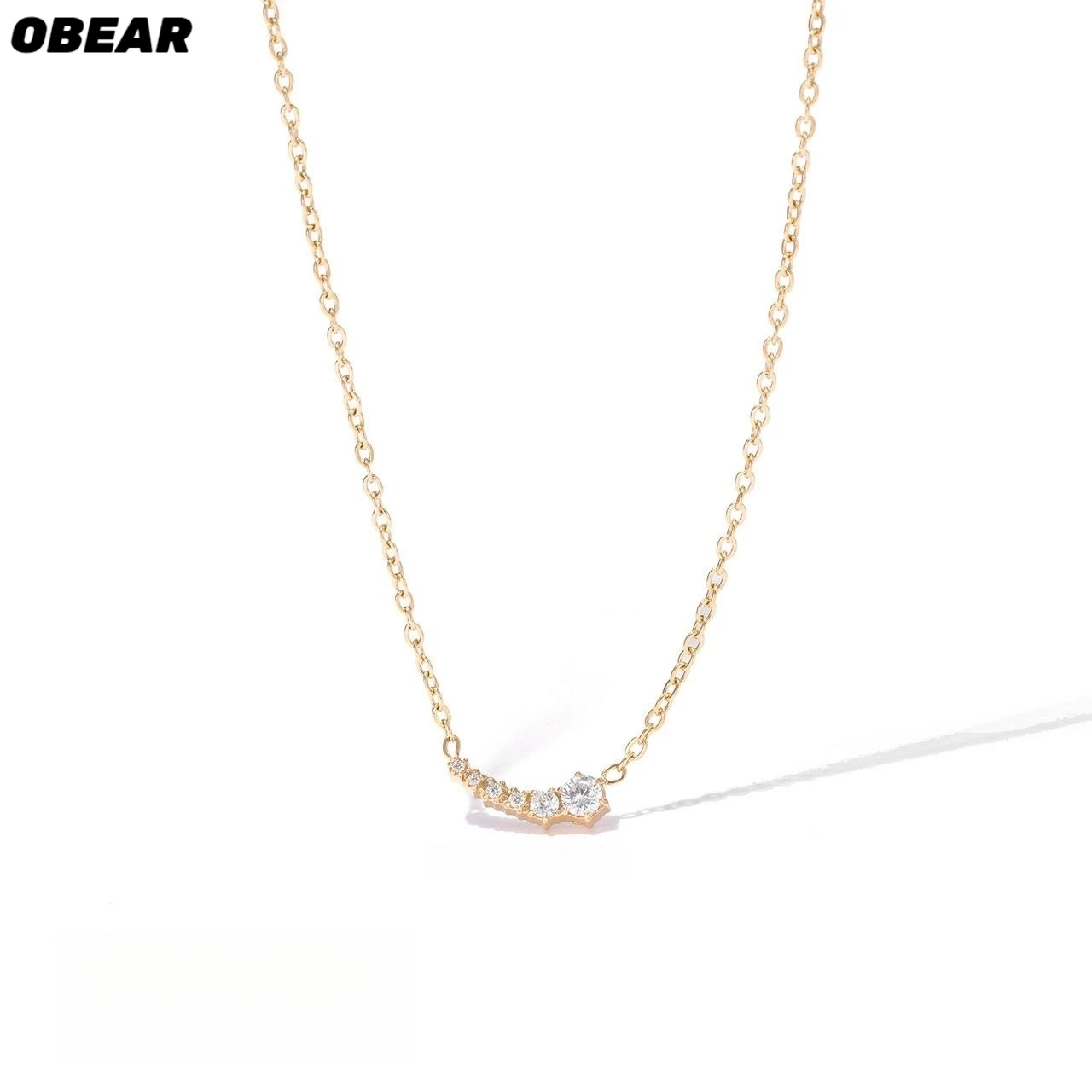 OBEAR Stainless Steel Graduated Cubic Zirconia Curved Bar Pendant Necklace, Dainty Clavicle Chain for Women Daily Wear & Gift