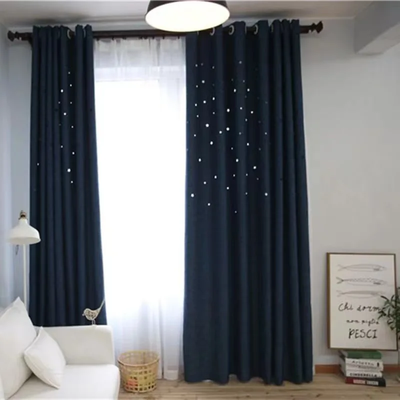 Hollow Star Curtain Instagram Wind Semi Translucent Starry Blue Bedroom Window for Children's Room