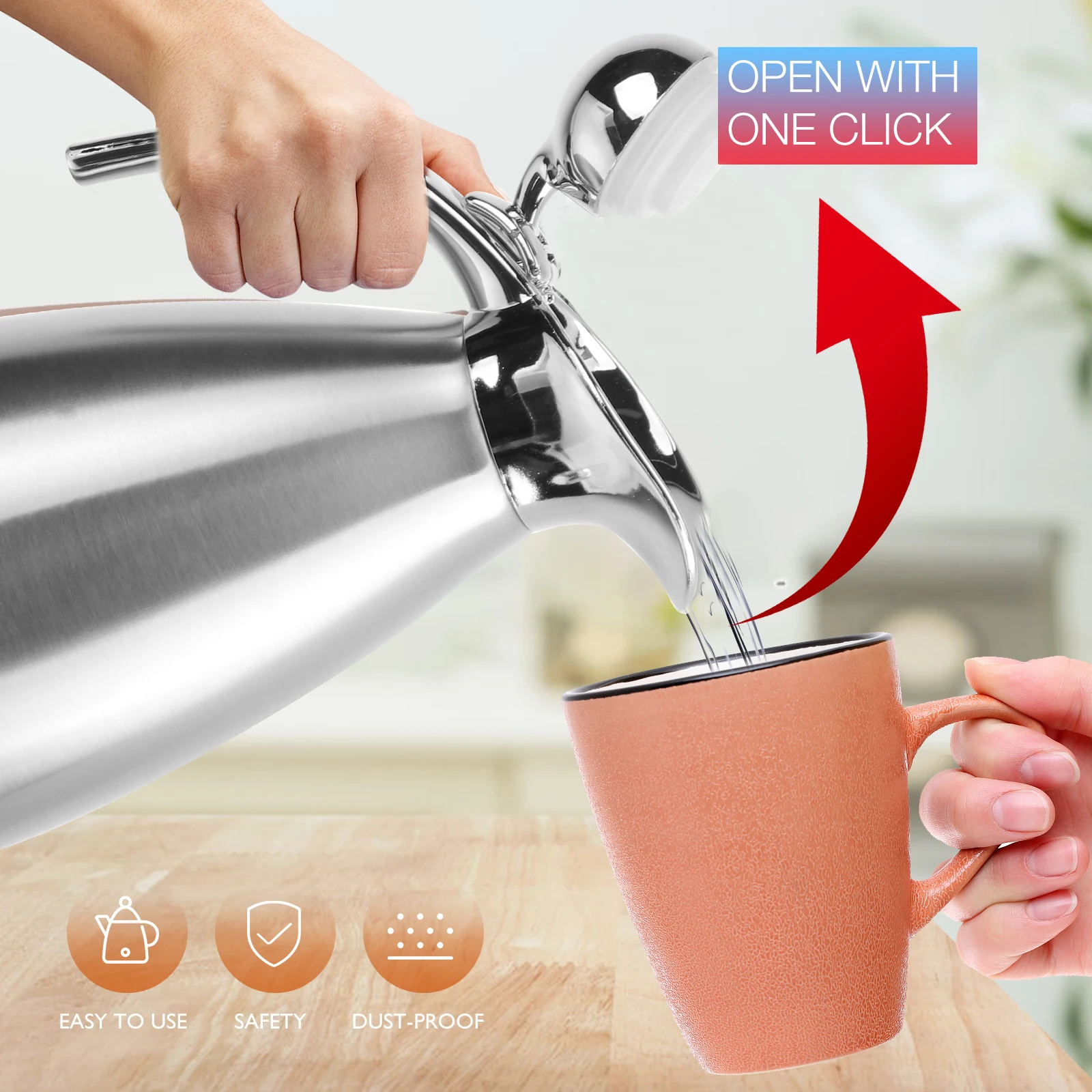 

2.0L Stainless Steel Vacuum Pot Insulated Coffee Kettle Thermal Bottle Home Office Travel Double Wall Beverage Carafe Safe