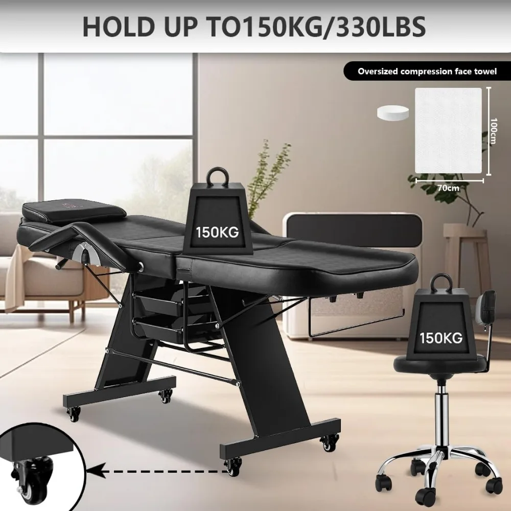 Facial Chair with Wheel Tattoo Chair for Client Beauty Chair Artist Spa Bed Removable Headrest for Client, Esthetician, Artist, image 3