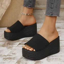 Summer Platform Women Slippers Mesh Flower High Heels Female Casual Shoes Wedges Fashion Fish Mouth Women's Roman Slides Shoe