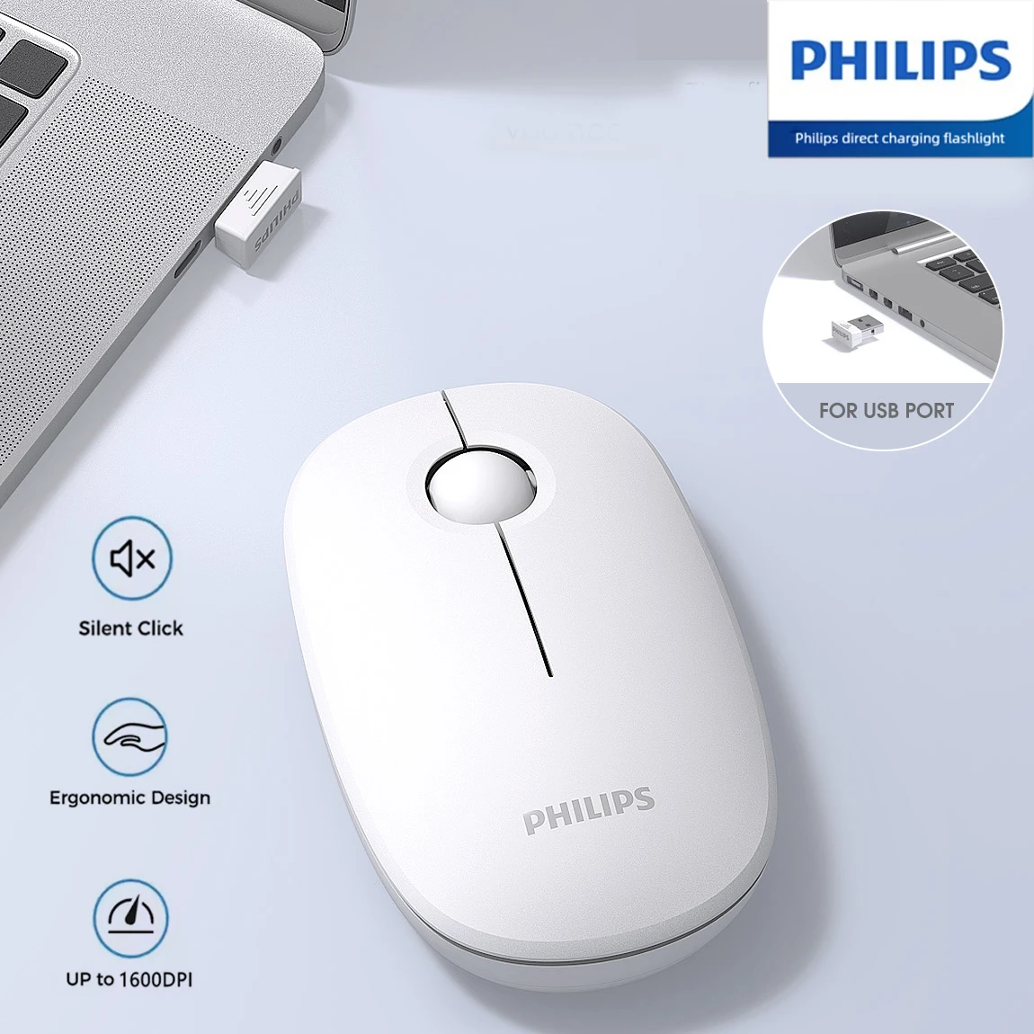 Philips Wireless Mouse Computer Mouse for Laptop, PC,Chromebook,Notebook,Battery Cordless Mice