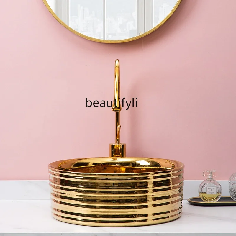 

Golden counter wash basin toilet round wash basin Nordic hotel club art wash basin