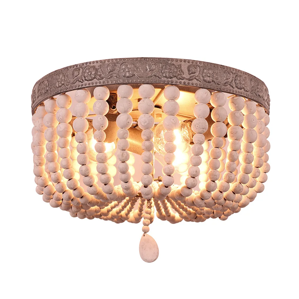 Modern Natural vintage Wood Beads E27 Ceiling Light Bohemia pendant Farmhouse adjustable Light for living Dining Room Bedroom