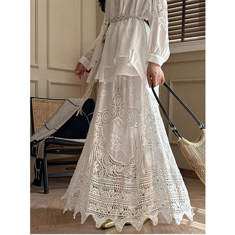 

Новое поступление 202, летние женские юбки, свободные повседневные юбки трапециевидной формы с высокой талией и цветочным принтом, кружевная юбка до щиколотки хорошего качества T151