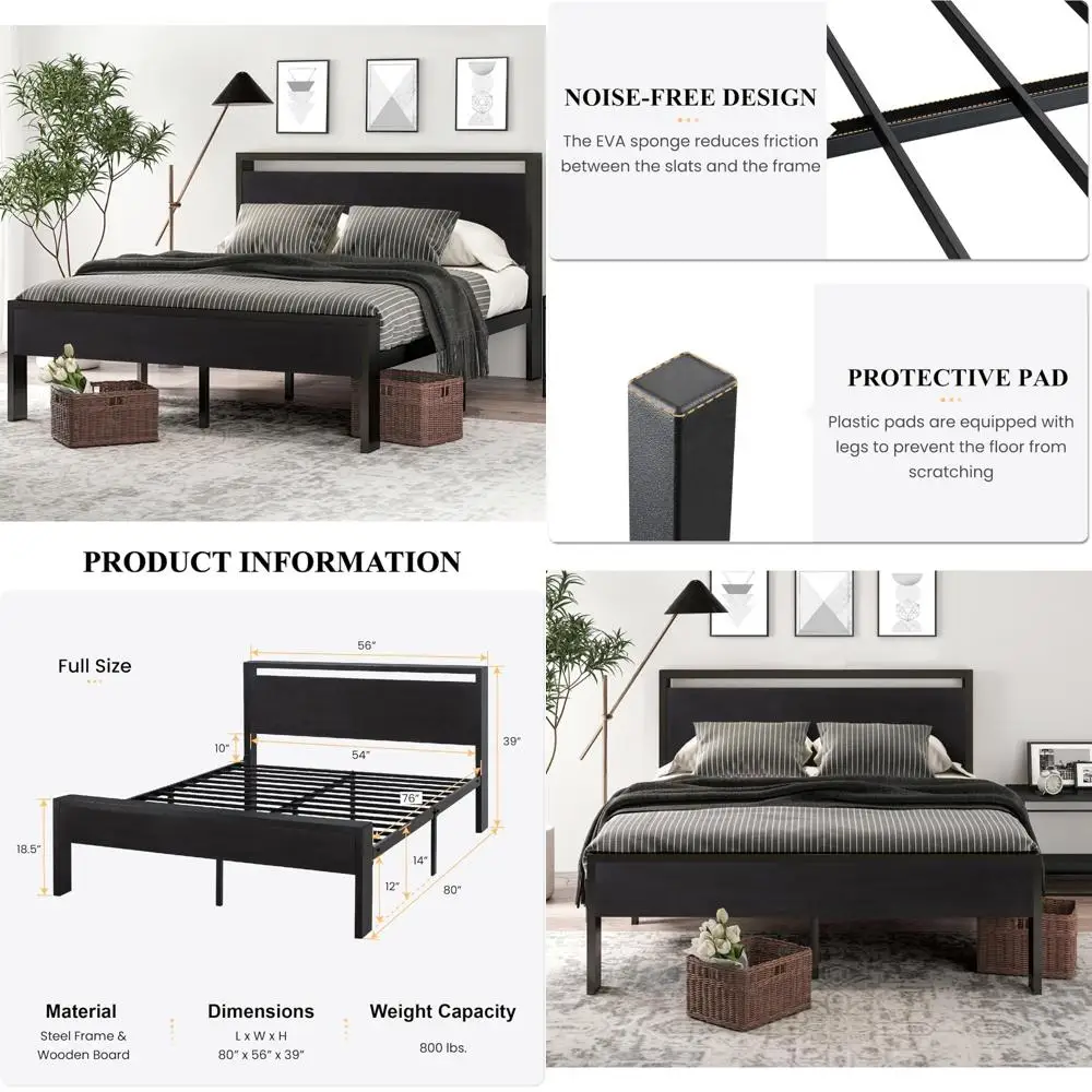 금속 침대 프레임(나무 헤드보드 포함) 이미지