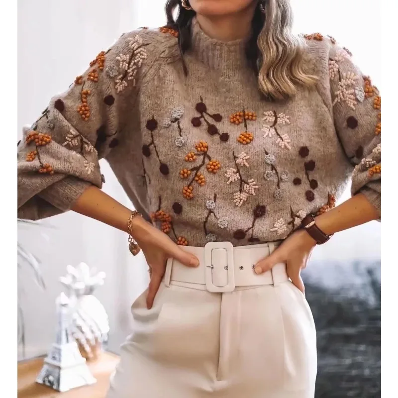 

Trend Lady Vintage Chic Knitted Sweater Pullover Beading Autumn Spring Women Sweater O-neck Sexy Thick Warm Ladies Woman Jumpers