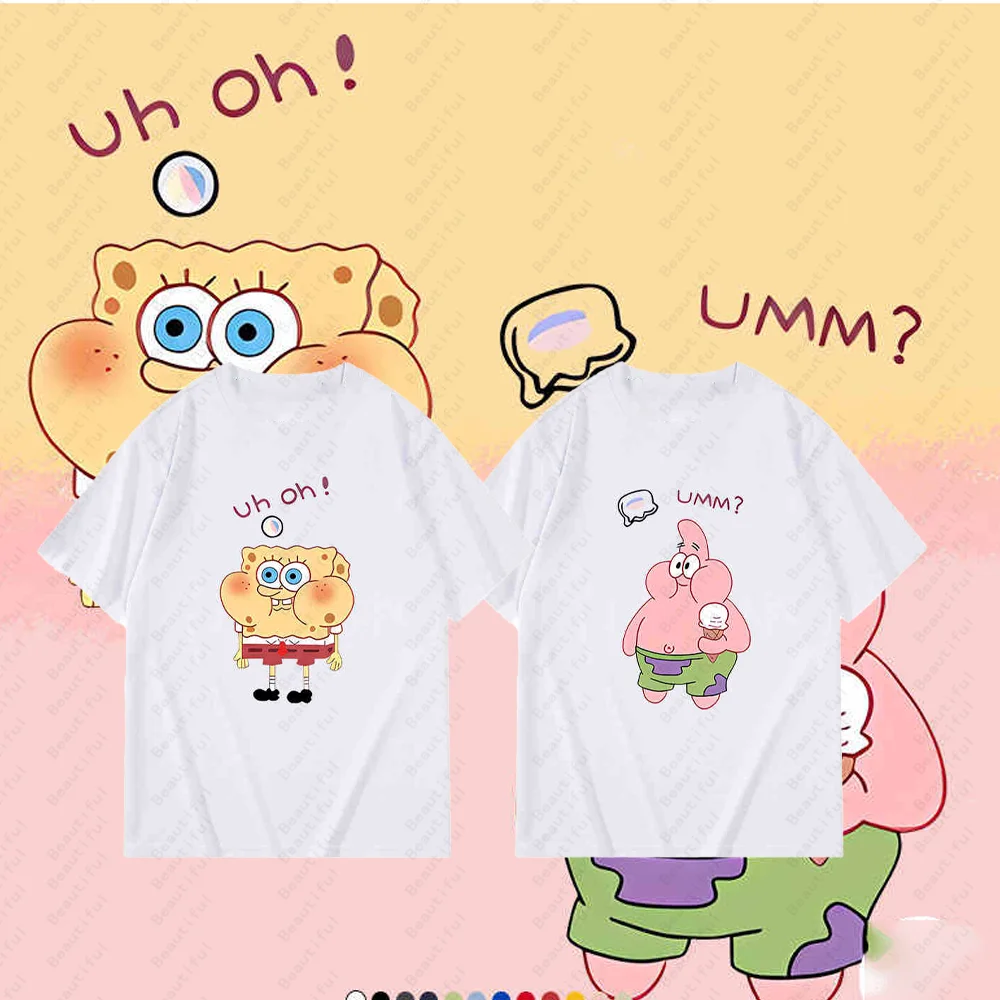 New Spongebob Patrick Star Animation Fashion Causal Cotton Short Sleeve Men's  Women's Loose Cartoon T-Shirt Couple T-Shirts