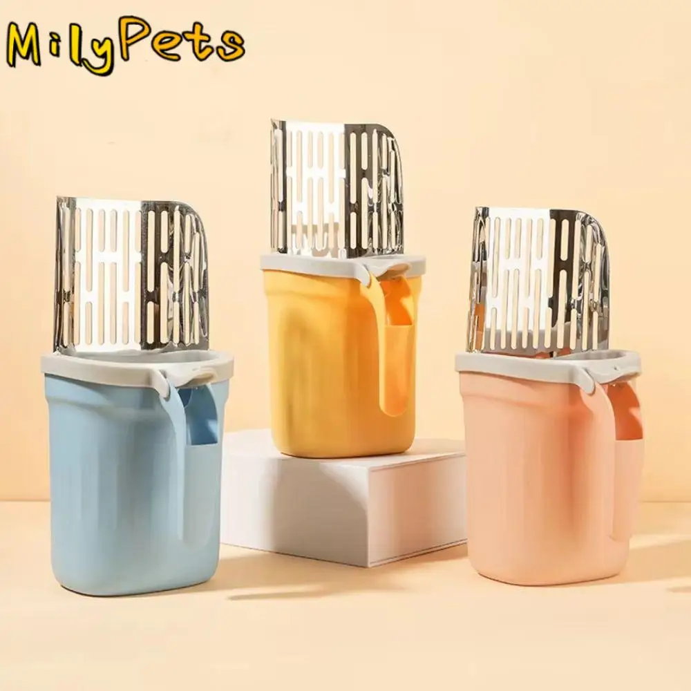 

Stainless Steel Cat Litter Shovel with Trash Can Non-sticker Pet Filter Scoop Comfortable Handle Detachable