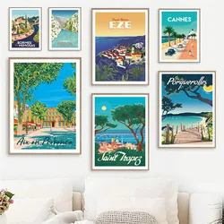 The French Riviera Provence Beach Landscape Travel Poster Canvas Painting Wall Art Living Room Decoration Home Decor Picture