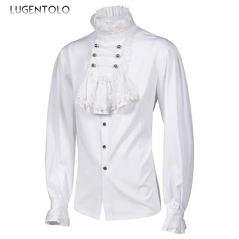 Men Medieval Costume Shirts Steampunk Victorian Top Underneath Double-button Party Gentleman Retro Casual Prince's Clothing