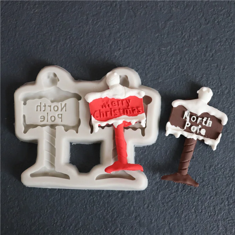 Merry Christmas Road Signs Silicone Fondant Molds Cake Decorating Tools Baking Candy Chocolate Gumpaste Moulds