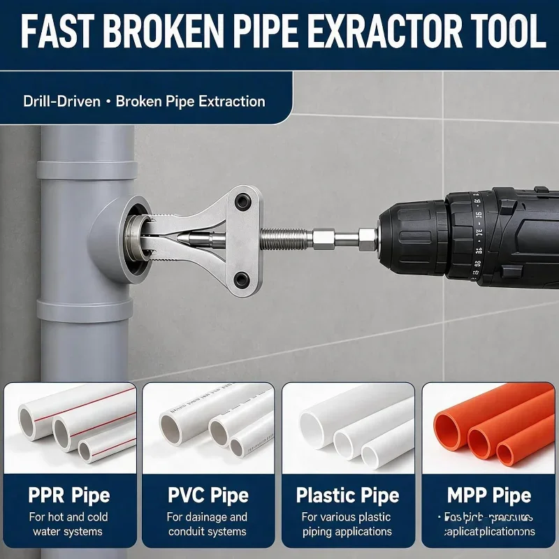 Plumber Universal Broken Pipe Extractor Faucet Valve Stuck Insert Remover Hex Shank Drill Powered Heavy Duty Repair Tool Kit