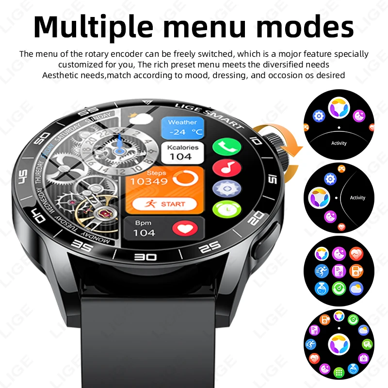 LIGE 2025 Smartwatch الرجال 1.38 "HD بلوتوث دعوة الساعات مراقب معدل ضربات القلب مقاوم للماء الرياضة اللياقة البدنية ساعة ذكية لنظام أندرويد IOS