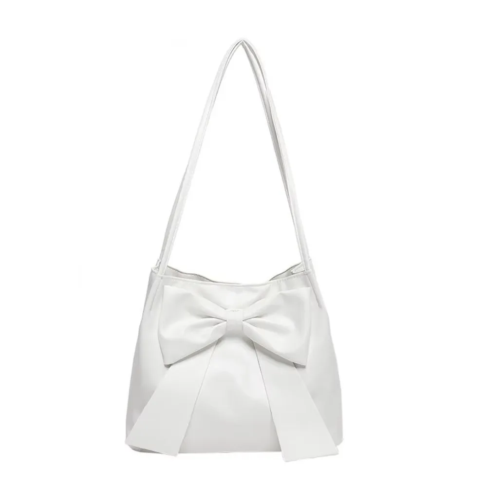 

Simple Solid Color PU Bow Shoulder Bag Korean Style Portable INS Tote Bag Luxury Bucket Bag Fashion Underarm Bag Children