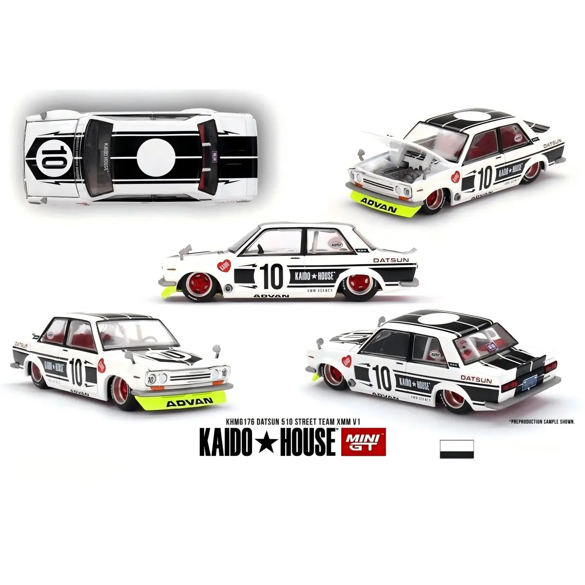 TSM MINIGT KAIDO HOUSE 1:64 KHMG176 Datsun 510 Kaido Street Team XMM V1 White Die-cast Alloy Car Model Collection