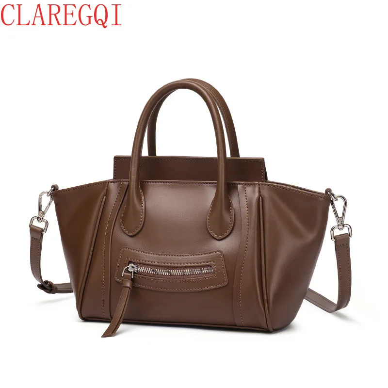 CLAREGQI Hot Style Large capacity Wing Handbags For Women Retro Smiling Face Ladies Bag Fashion   All Match Cattle Hide Citybag