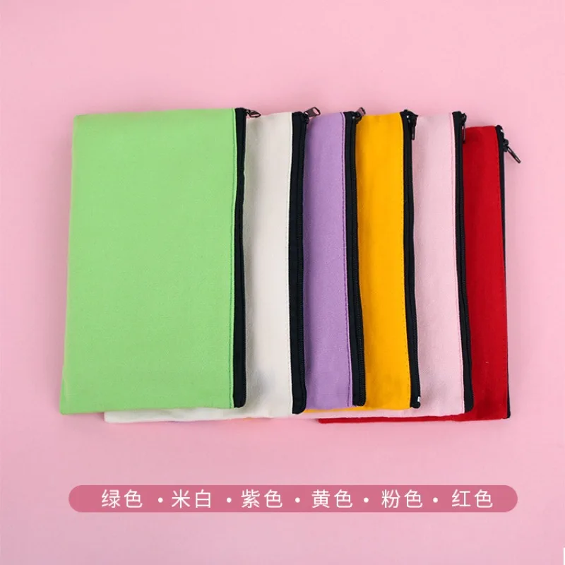 5pcs Custom Logo Colorful Canvas Bag with Zipper Pencil Case Cotton Stationery Cosmetic Packaging Storage Makeup Handbag Pouches